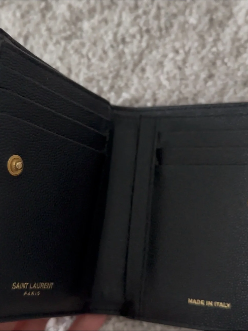 Yves Saint Laurent Black Pebbled Leather Wallet with Gold YSL Emblem - Picture 6 of 8
